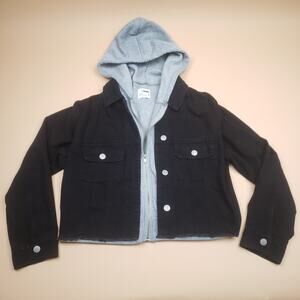 Ci Sono Denim Collection Hooded Denim Jacket Black Cropped Womens Small Zip Up